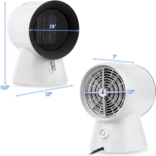 Vista 9 de COSTWAY Combinado Calentador y Ventilador 2 en 1, Calentador Eléctrico Portátil de Cerámica de 1500W con Calentamiento Rápido y Modo Ventilador