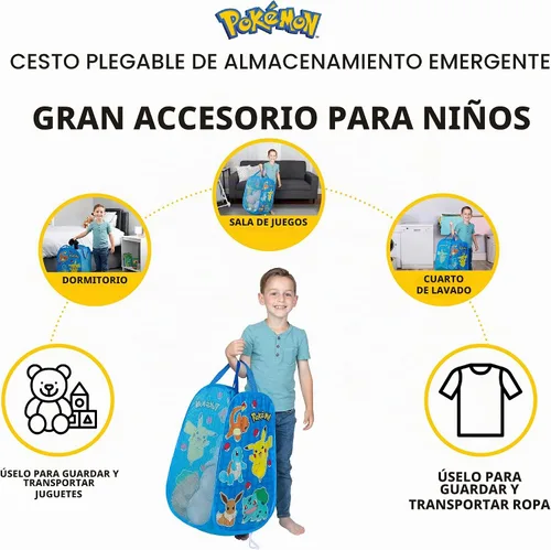 Vista 3 de Franco Cesta de Almacenamiento Plegable Desmontable para Habitación de Niños, Tamaño Único, Pokémon