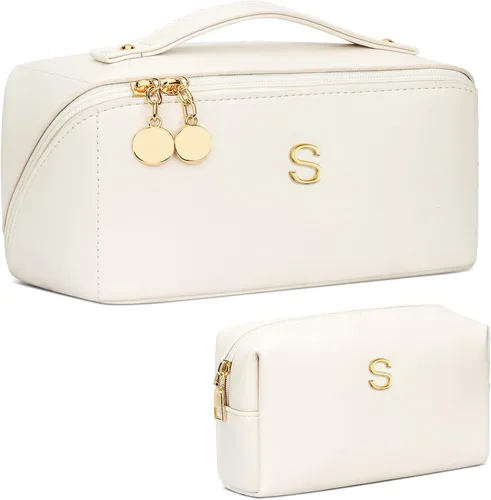 Vista 39 de Regalos de cumpleaños para mujeres y adolescentes, juego de bolsas organizadoras de maquillaje con iniciales personalizadas, bolsa de cosméticos
