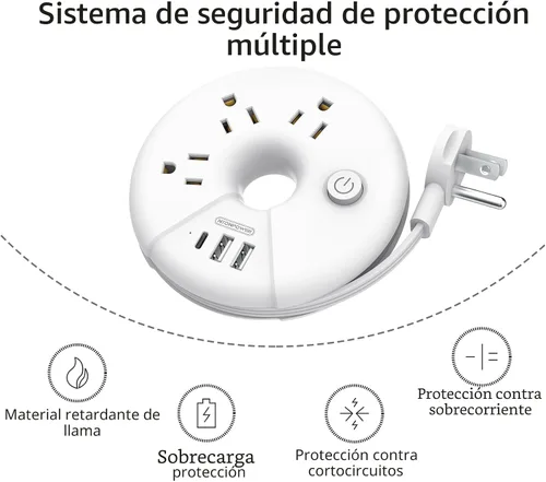 Vista 7 de Regleta de alimentación de viaje, NTONPOWER 3 tomas de corriente 3 USB (1 USB C) Regleta de alimentación aprobada para cruceros, cable de extensión