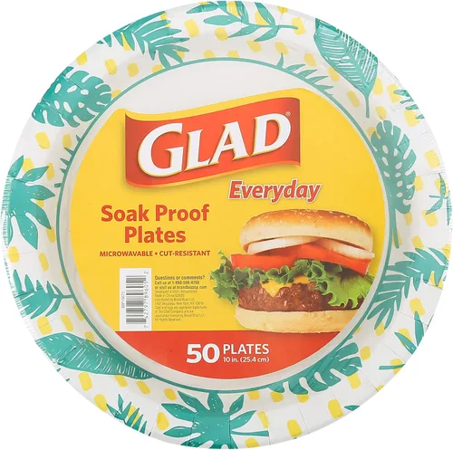 Vista 10 de Glad Platos de papel desechables redondos, hojas de palma, 10 pulgadas, 50 unidades, paquete de 2 Papel revestido, a prueba de remojo y resistente