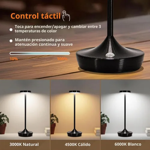 Vista 4 de Lámpara de mesa inalámbrica recargable - Luz de mesa LED operada con batería de 6000mAh - Lámparas de mesa portátiles táctiles regulables