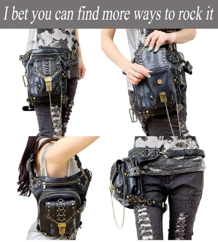 Vista 7 de Rebajas Cyber Monday Ofertas Venta Steampunk Riñonera Bolso para cintura Moda Gótico Hombro Bandolera Bandolera Muslo Pierna Capucha Bolsa de Viaje