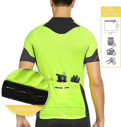 Vista 3 de BERGRISAR Camisetas básicas de ciclismo para hombre, manga corta, para bicicleta de montaña, con bolsillos con cremallera