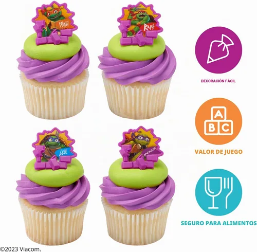 Vista 3 de DecoPac Anillos de poder de tortugas ninja mutantes adolescentes, decoraciones de cupcakes para fiestas de cumpleaños, pasteles y celebraciones