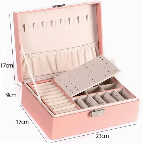 Vista 2 de NuAngela Joyero organizador grande para mujeres y niñas, estuche de almacenamiento de joyas de 2 capas, soporte de joyería de piel sintética