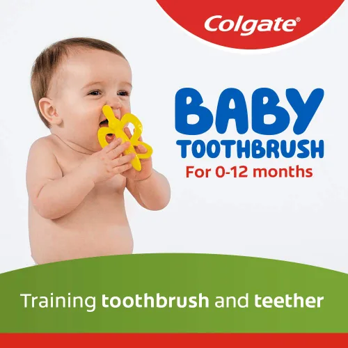 Vista 3 de Colgate Cepillo de dientes y mordedor para bebés, sin BPA, 1 unidad (paquete de 4)