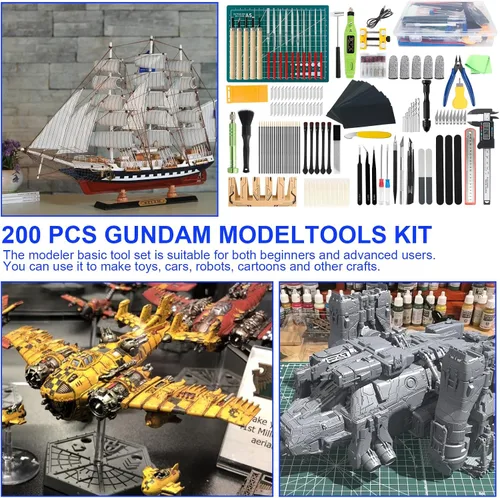 Vista 7 de Kit de herramientas Gundam de 200 piezas, kit de herramientas de modelo profesional para Gundam, herramientas de modelado para modelos de plástico