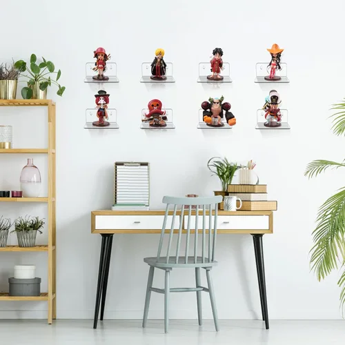 Vista 5 de Estante pequeño de acrílico, mini estante flotante de pared, estante de almacenamiento montado en la pared, para figuras pop, plantas, fotos