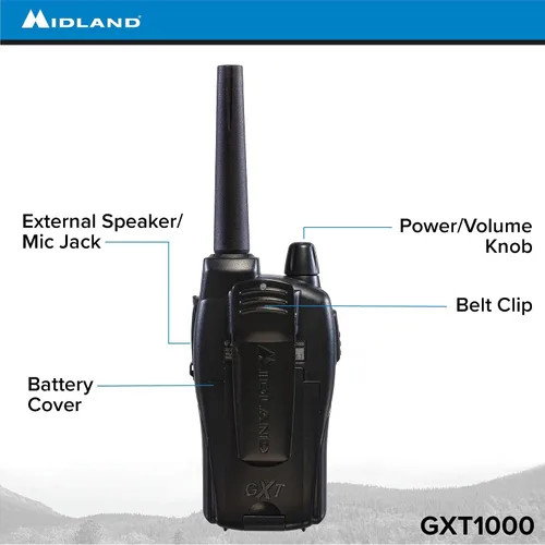 Vista 4 de Midland GXT1000VP4 Radio bidireccional GMRS de 50 canales – Walkie Talkie de hasta 36 millas – Negro/Plata (paquete de 4)