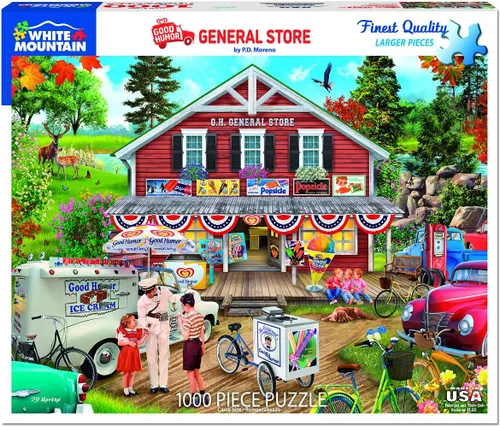 Vista 2 de White Mountain Rompecabezas de 1000 piezas con escenas americanas nostálgicas con piezas grandes para adultos y familia de 24 x 30 pulgadas, tienda