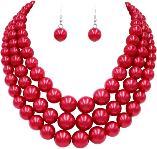 Vista 18 de Rosemarie & Jubalee Conjunto de joyería para mujer con 3 cadenas multicolores de perlas simuladas y aretes, regalo con collar, 45,7 cm + 7,6 cm