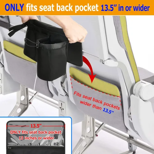 Vista 3 de Cosmos Organizador de respaldo de asiento de avión, artículos esenciales de viaje, bolsa de almacenamiento para asiento de aerolínea, bolsillos