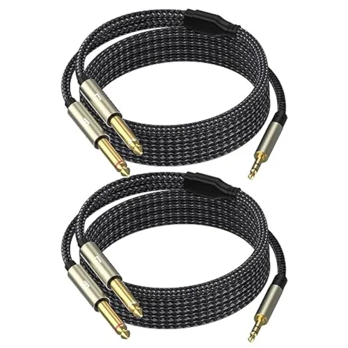 Vista 6 de Cable estéreo de 0.138 in, cable de audio, 3.3 pies, 1/8 TRS a Dual 1/4 TS Mono, adaptador de cable divisor en Y, compatible con iPhone, PC, CD