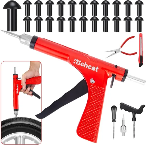 Vista 11 de Richcat Kit de Reparación de Pinchazos de Neumáticos sin Cámara con Tapón de Hongo, Repara Pinchazos y Neumáticos Desinflados para Motocicletas