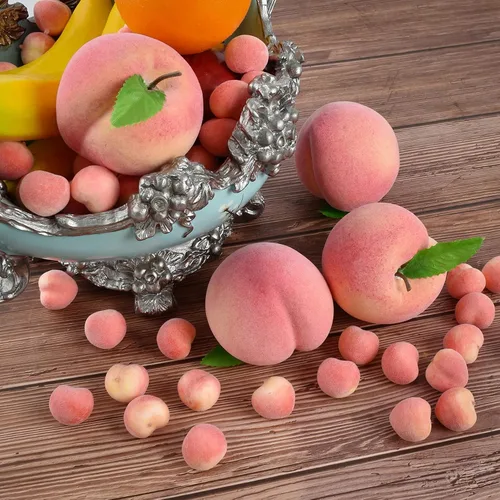 Vista 6 de Melocotón artificial, mini fruta falsa de simulación de melocotón rosa amarillo melocotón modelo de fruta falsa para el hogar, casa, cocina, fiesta