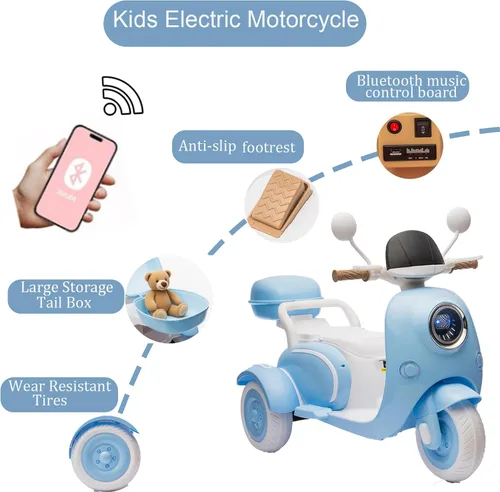 Vista 6 de Motocicleta de paseo de 12 V y 2 asientos para niños, juguete con batería eléctrica, bicicleta de tierra para niños, vehículo todoterreno, bicicleta