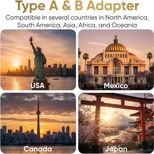 Vista 6 de Unidapt Adaptador de enchufe de viaje internacional para EE. UU., 2 piezas Negro