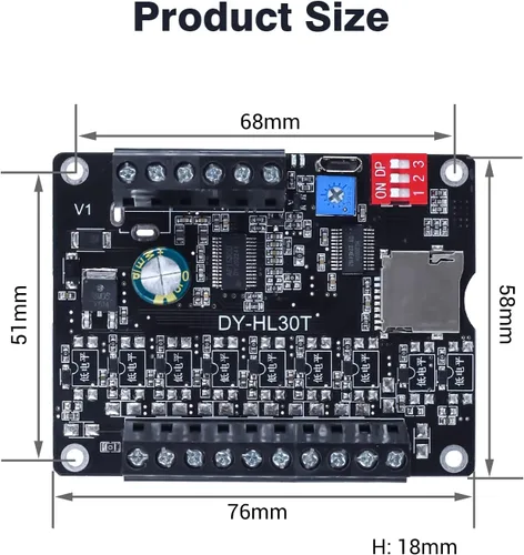 Vista 5 de Módulo de reproducción de voz de 30 W, dispositivo de transmisión de voz PEMENOL DC 9-24 V, 9 interfaces de activación, 8 modos de disparo de E/S