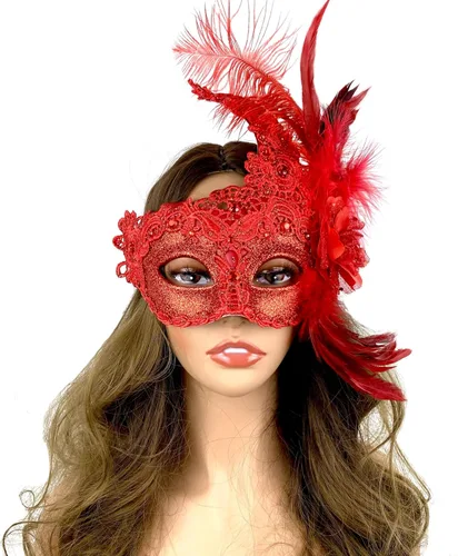 Vista 4 de Máscara de plumas venecianas para mujer, disfraz de Halloween, Mardi Gras, cosplay, fiesta de boda