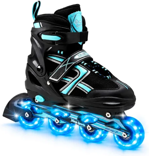 Vista 12 de Xino Sports Patines en línea para niños y niñas – Patines ajustables con ruedas iluminadas LED – Patines juveniles para interiores y exteriores