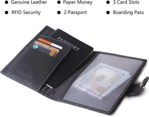Vista 3 de Portapasaportes de cuero auténtico para pasaporte, con bloqueo Rfid - con compartimento para documentos de identificación
