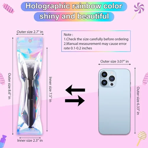 Vista 2 de ANZNKU 50 piezas 7 cm x 23 cm Bolsas holográficas para bolígrafos Bolsas de embalaje para bolígrafos Bolsa resellable a prueba de olores