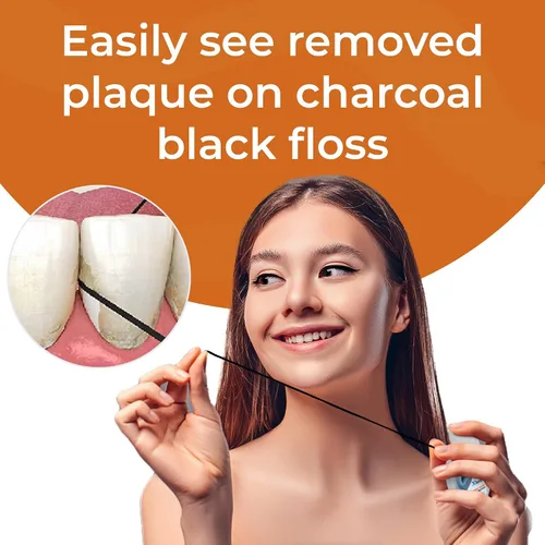 Vista 4 de Xlent Carbón activado expandible tratado con hilo dental, cera natural a base de plantas de xilitol en sabor a canela, paquete de 2