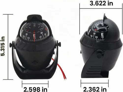 Vista 4 de Brújula marina navegación ligera LED compás automotriz electrónica pivotante para barco coche camión Negro