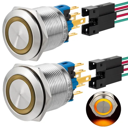 Vista 16 de 2 interruptores de botón de cierre de 0.866 in, 7/8 pulgadas, 110 V-120 V, SPDT, interruptor de encendido y apagado, impermeable, IP67, acero Azul