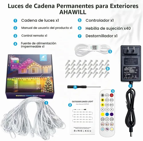 Vista 9 de AHAWILL Luces permanentes para exteriores de 100 pies, luces de alero IP67
