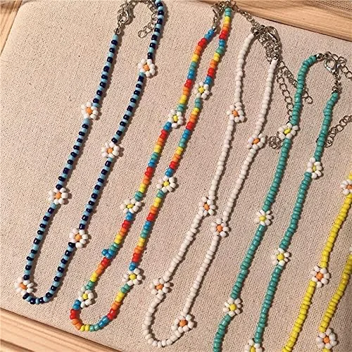 Vista 2 de TonyJameJPStore 20215 unidadesjuego de margaritas con cuentas coloridas de clavícula, collar para mujeres y niñas, joyería de primavera y verano