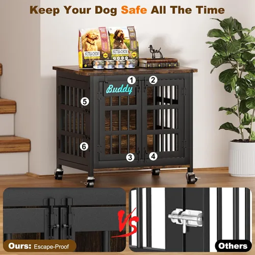 Vista 5 de EasyCom Jaula para Perros de Alta Resistencia para Interior con Etiqueta de Nombre, Mueble de Jaula para Perros de 27 Pulgadas para Perros Pequeños