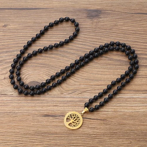 Vista 4 de COAI Collar con cuentas de piedra de 108 Mala hecha a mano de 0.236in, Piedra, Tiendaita