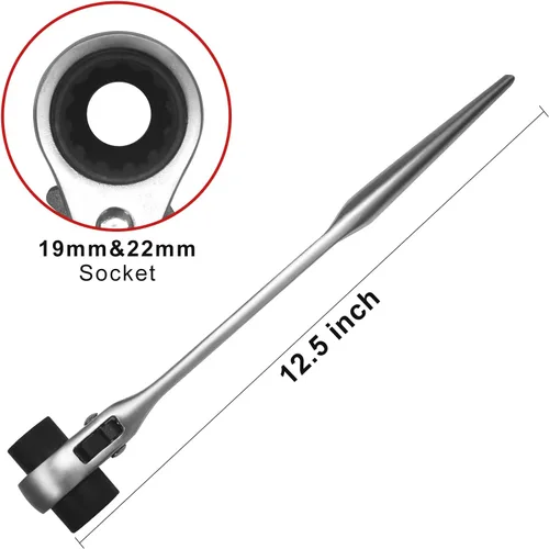 Vista 3 de 2 piezas 19 mm × 22 mm (o 3/4" x 7/8") llave de trinquete de carraca de doble extremo de 12 puntos de grado profesional para andamio, plata