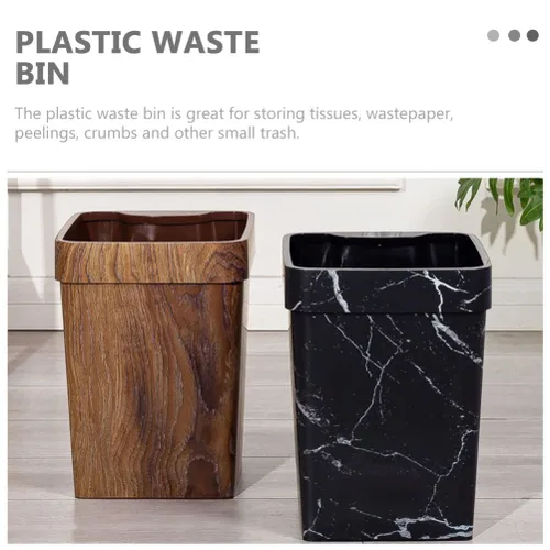 Vista 7 de Cabilock Contenedor de basura para adornos, papelera de madera con patrón de mármol, contenedor de basura de plástico, cubo de papel higiénico