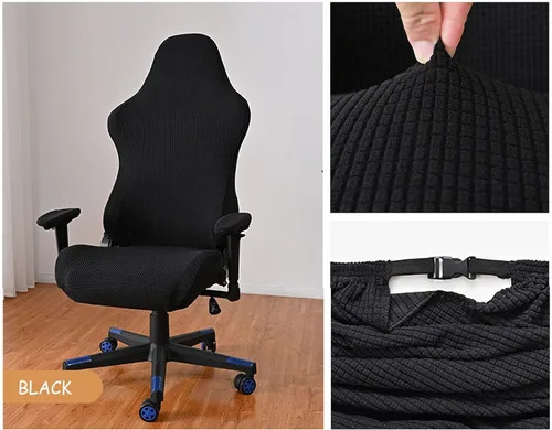 Vista 4 de Funda para silla de color puro, protector de asiento suave para silla de escritorio para silla de oficina, comedor (negro)