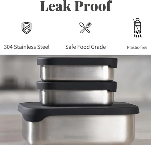Vista 6 de Lonchera de acero inoxidable a prueba de fugas de 27 onzas, contenedores de almuerzo de acero inoxidable, caja Bento, recipientes de metal para Negro