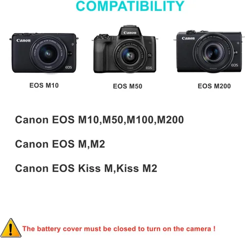 Vista 3 de ACK-E12 Adaptador de corriente LP-E12 Kit de batería simulada con cable para cámaras Canon EOS M, M2, M10, M50, M50 Mark II, M100, M200, Kiss M, M2