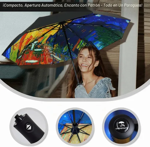Vista 3 de Paraguas de viaje resistente al viento, automático, ligero, irrompible, de gran eficiencia, de SY Compact UPF-Cafe 1 pack