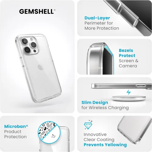 Vista 3 de Speck Funda MagSafe para iPhone 15 Pro, protección contra caídas y cámara, funda transparente para teléfono, compatible con carga inalámbrica, se