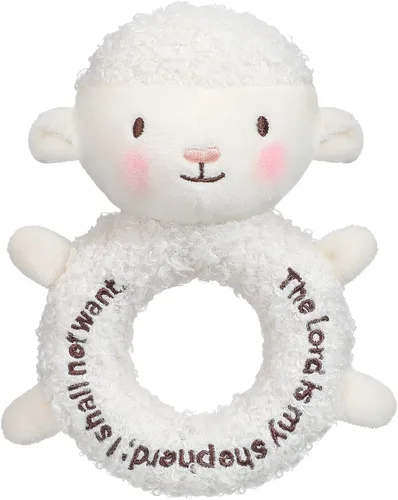 Vista 7 de Karenhi Peluche beige de conejito pequeño animal de peluche rezando bautismo de felpa suave para acurrucarse, juguete de Dios bordado, regalos