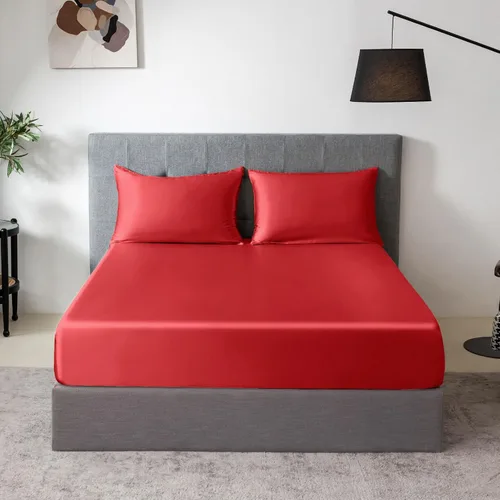 Vista 64 de THXSILK Juego de sábanas bajeras de 100% seda de morera, 3 piezas de seda 7A+, transpirable, suave, sábana bajera de 16 pulgadas de profundidad, 2