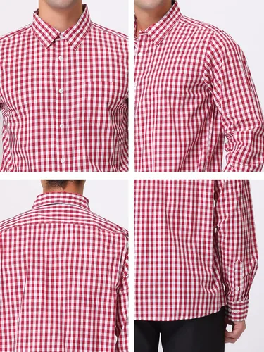 Vista 6 de Lars Amadeus Camisa a cuadros con botones y manga larga para hombre