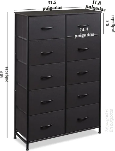 Vista 3 de WLIVE - Cómoda alta negra para dormitorio con 10 cajones, cómoda de dormitorio, muebles de cómoda para dormitorio, unidad organizadora