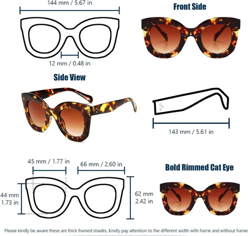 Vista 3 de Gafas de sol con diseño de mariposa, semi ojo de gato, montura de plástico y lentes gradientes transparentes