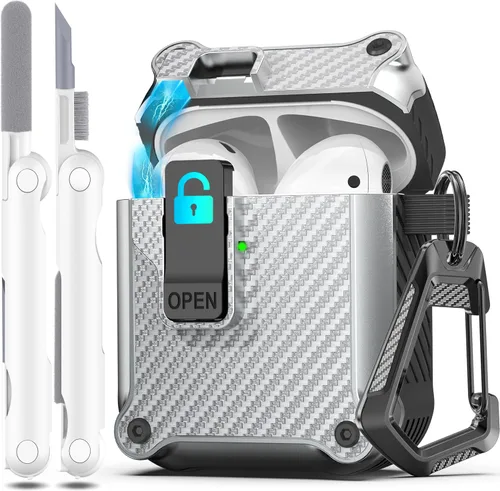Vista 108 de R-fun Funda de carga compatible con AirPods de 2ª generación 2019, 1ª generación 2016, protección completa contra caídas, tapa desplegable