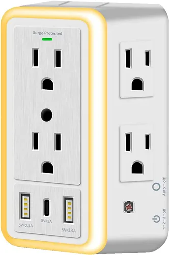 Vista 10 de WBM Smart Regleta de alimentación de 5.9 pies y 10 A, enchufe de cable de extensión con 2 puertos USB y 1 enchufe tipo C, certificado ETL, extensor