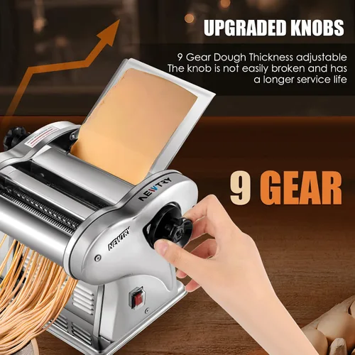 Vista 4 de NEWTRY Máquina Eléctrica para Hacer Pasta Máquina para Hacer Fideos Máquina para Hacer Pasta Rodillo Cortador de Masa Grosor Ajustable Acero
