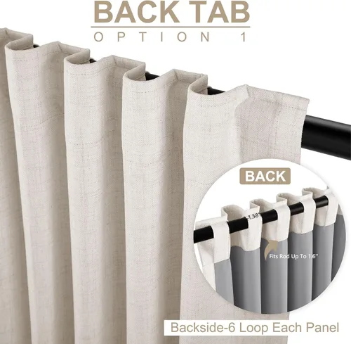 Vista 3 de 100% Blackout Shield Cortinas opacas de lino para dormitorio de 54 pulgadas de largo, con pestaña trasera, bolsillo para barra, cortinas para sala